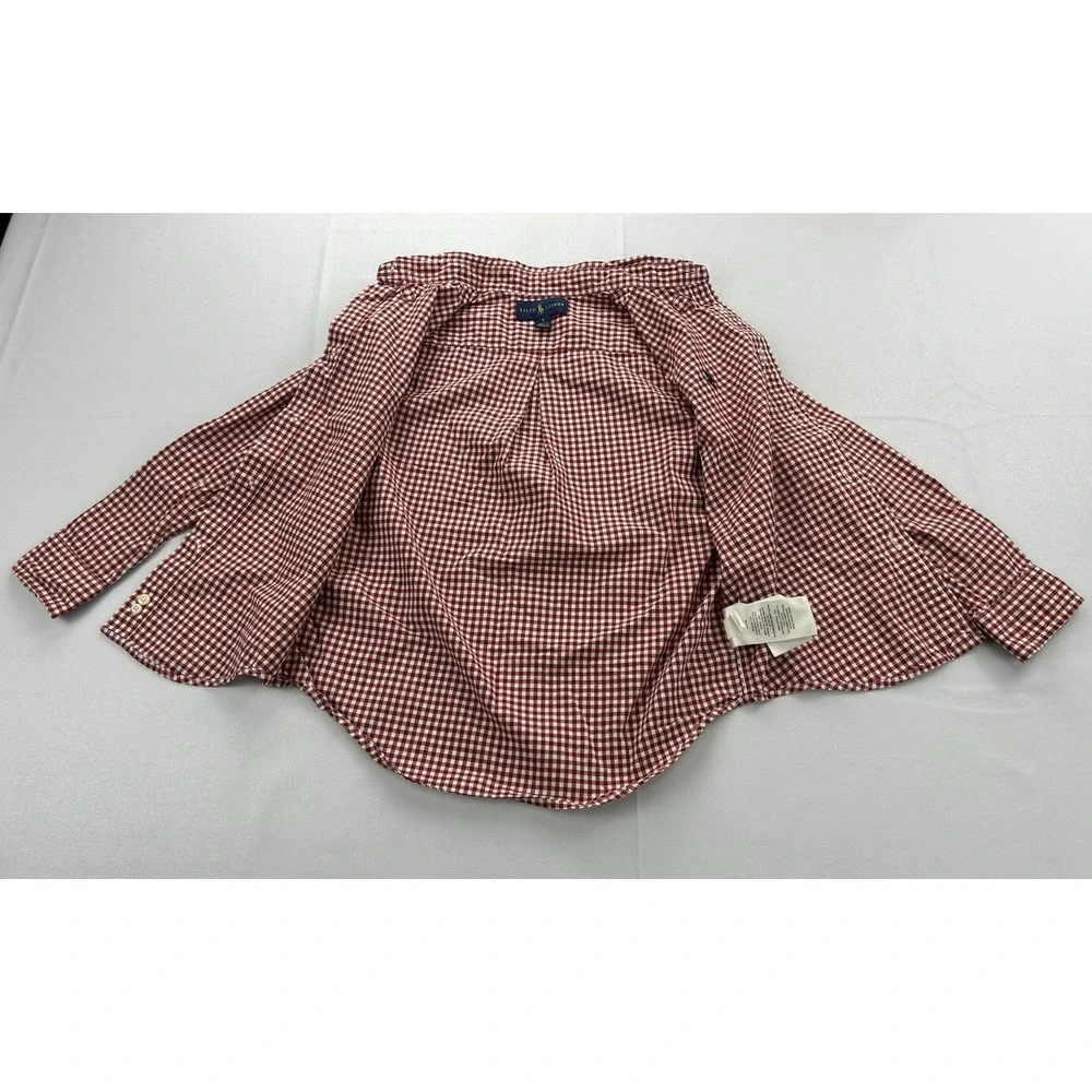 Ralph Lauren Boys Size 5 Red White Gingham Button Down Long Sleeve Cotton Shirt
